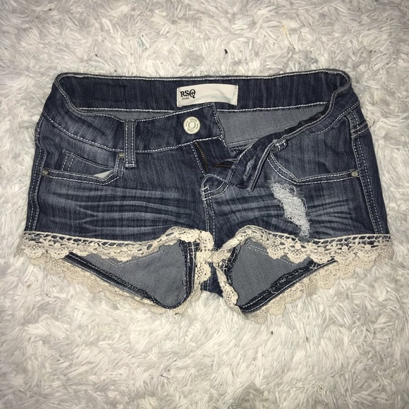 Distressed Denim Shorts with Crochet Edge - Picture 2 of 3